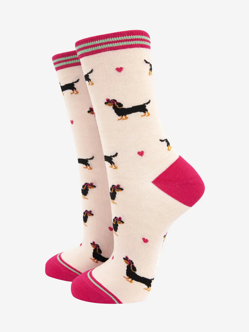 CALZINI IN BAMBÙ Crema e Fucsia Bassotto 4462SDOGCR