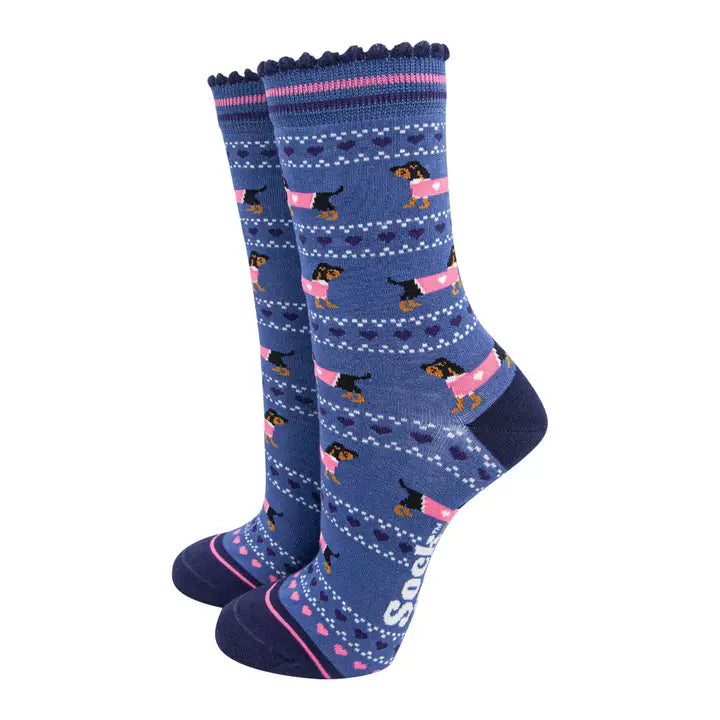 CALZINI IN BAMBÙ blu motivo Fair Isle Bassotto 4462DACHDB