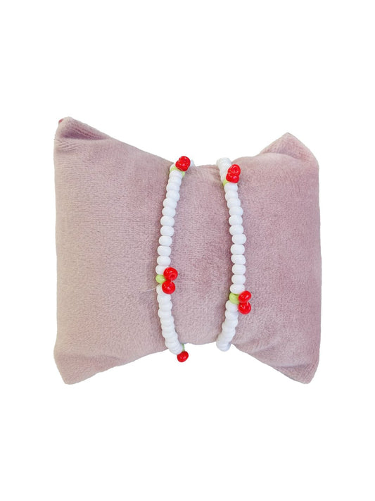 Bracciale Doppio Giro Ciliegie Perline bianche 🍒