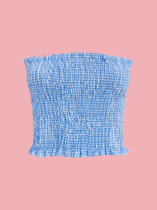 MINI TOP Punto Smock vichy Light Blue Ribes of LOVE