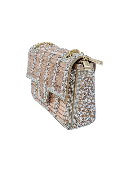 Pochette a Spalla con Specchietti e Strass Oro Rosa 6010
