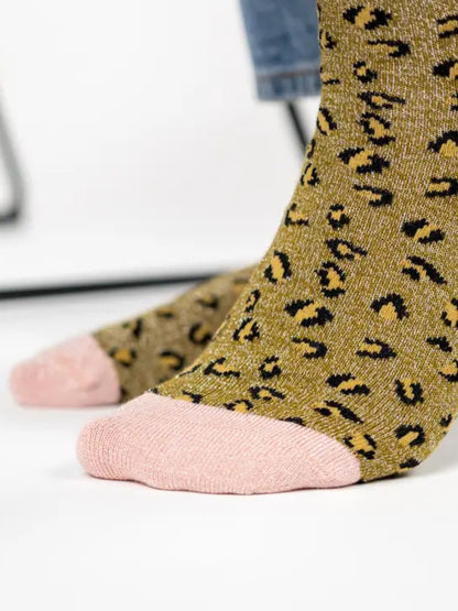 Calzini Leopardati Glitterati in Cotone Pettinato Verde Oliva – Billybelt