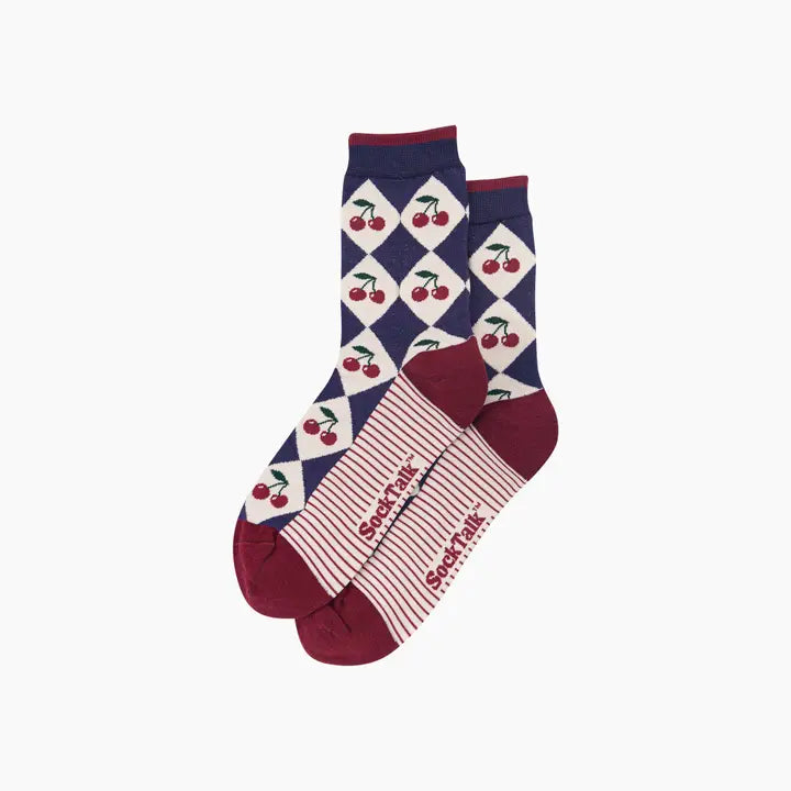 CALZINI IN BAMBÙ Cherry Argyle Blu Navy e Crema 4619ACHERNB