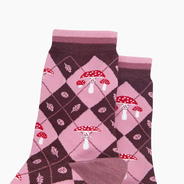 CALZINI IN BAMBÙ Bordeaux e Rosa con Funghetti 4536ATOADP
