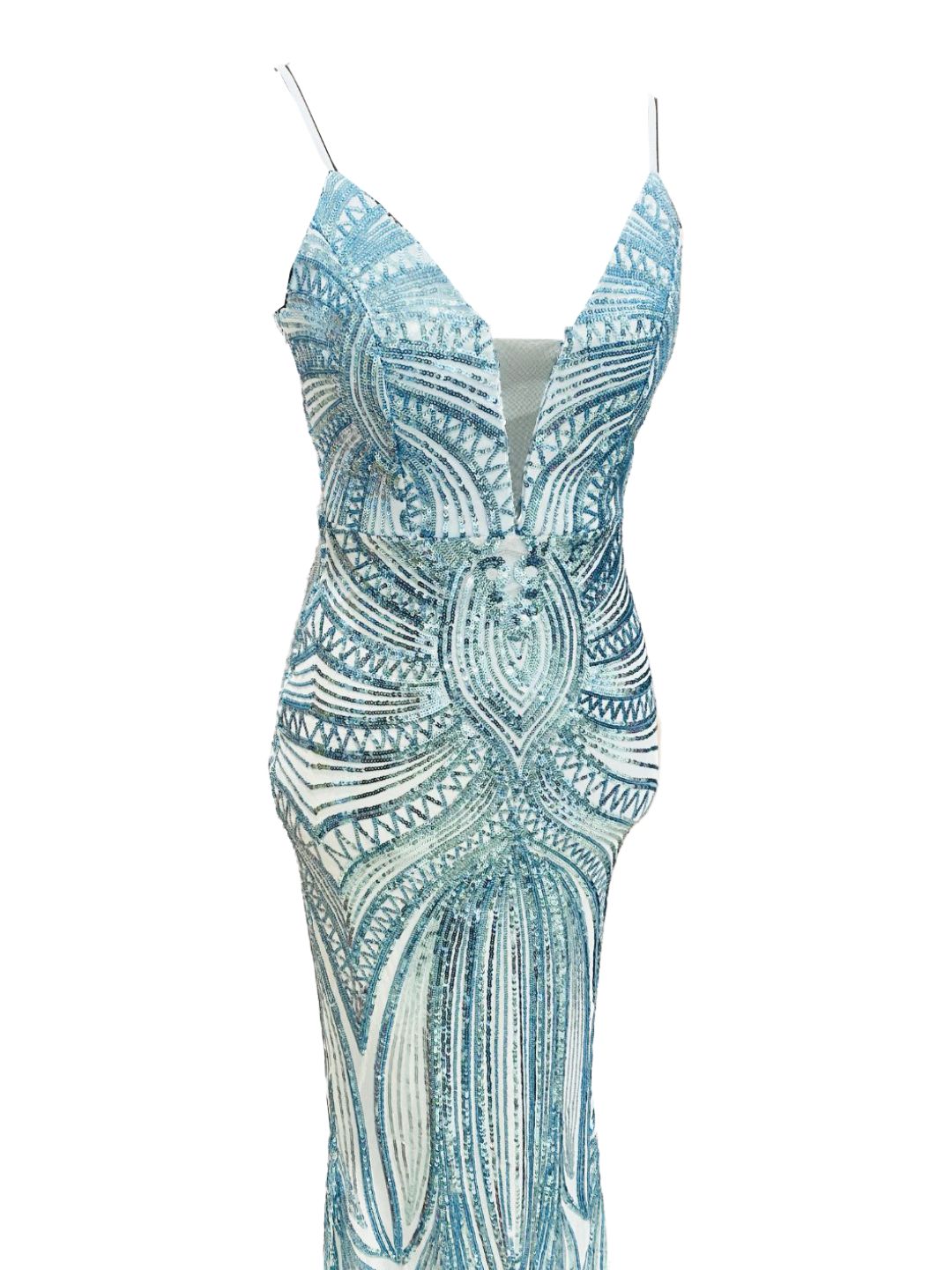 ELEGANT TURQUOISE PAILETTES CEREMONIAL DRESS 19330