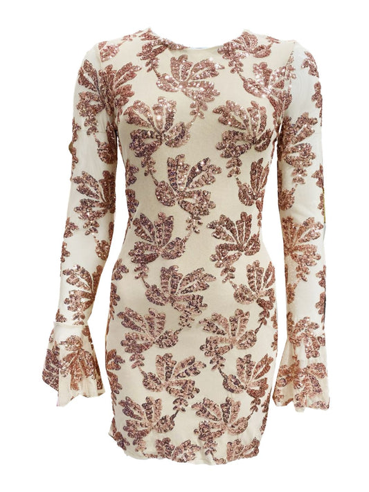 Abito Corto Nude Paillettes Oro Rosa 14285