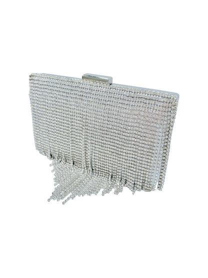 Pochette Clutch Rettangolare Frange Strass Argento 2329