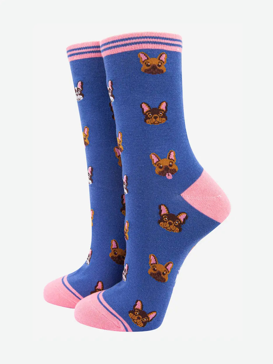 CALZINI IN BAMBÙ Blu e Rosa, Bulldog Francese 4489FRENBL