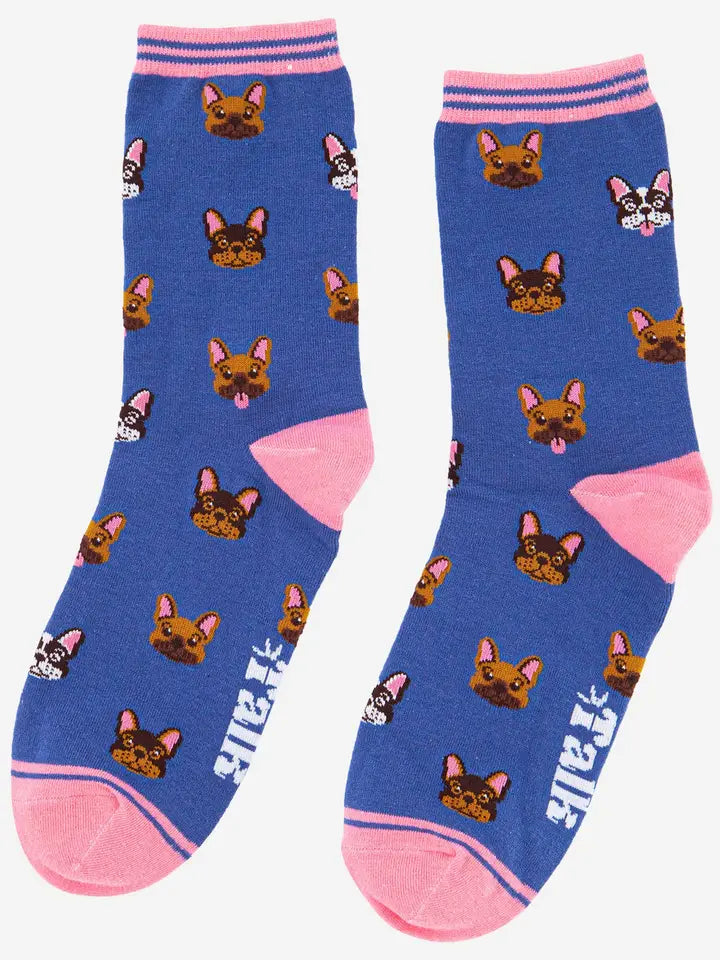 CALZINI IN BAMBÙ Blu e Rosa, Bulldog Francese 4489FRENBL