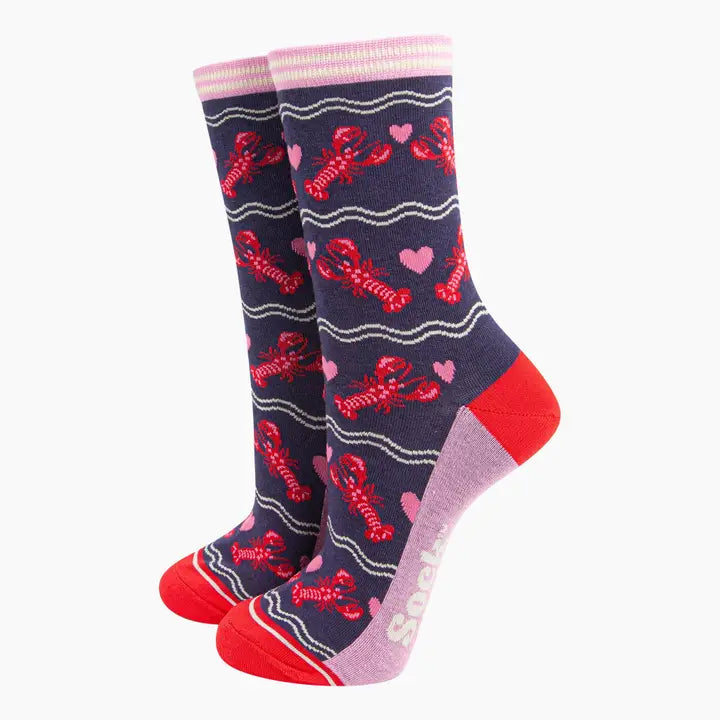 CALZINI IN BAMBÙ blu navy aragoste e cuori 4461LOBSNB