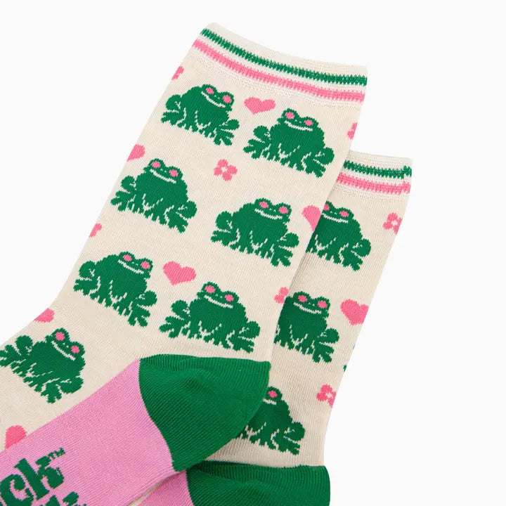 CALZINI IN BAMBÙ Crema con Rane e Cuori 4483FROGCCR