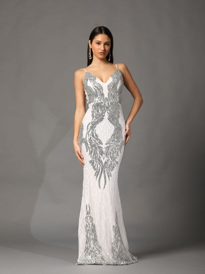 ABITO ELEGANTE PAILETTES BIANCO E ARGENTO 18800