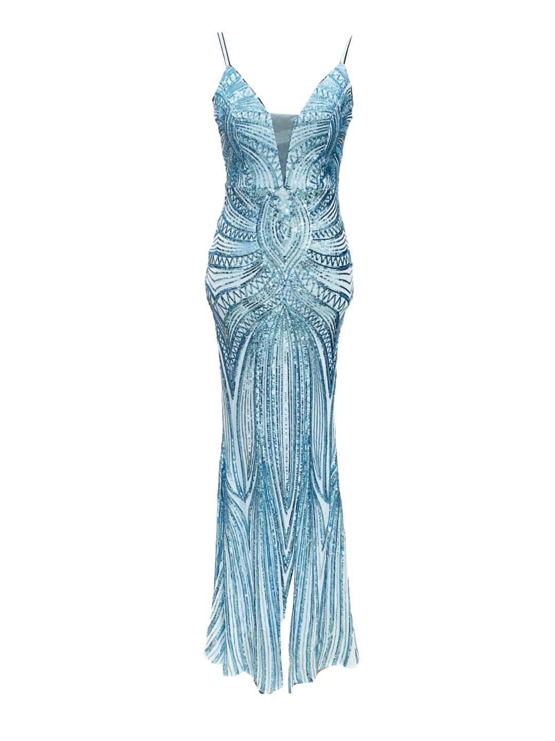 ELEGANT TURQUOISE PAILETTES CEREMONIAL DRESS 19330