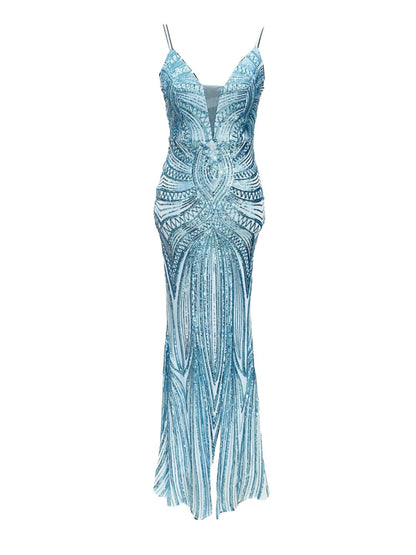 ELEGANT TURQUOISE PAILETTES CEREMONIAL DRESS 19330