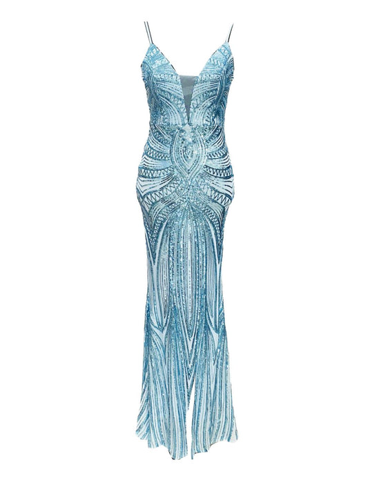 ELEGANT TURQUOISE PAILETTES CEREMONIAL DRESS 19330