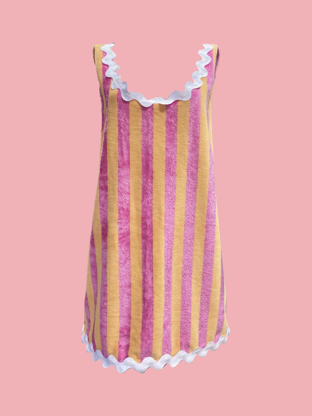 ABITO BASIC Spugna Bambù Riga Salmone Zig Zag Bianco Ribes of LOVE