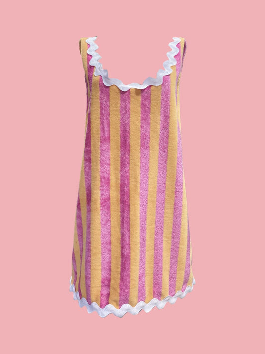 ABITO BASIC Spugna Bambù Riga Salmone Zig Zag Bianco Ribes of LOVE