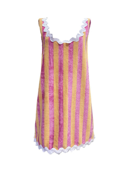 ABITO BASIC Spugna Bambù Riga Salmone Zig Zag Bianco Ribes of LOVE