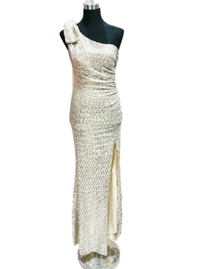 ABITO CERIMONIA MONO SPALLA PAILLETTES ARGENTO 19565