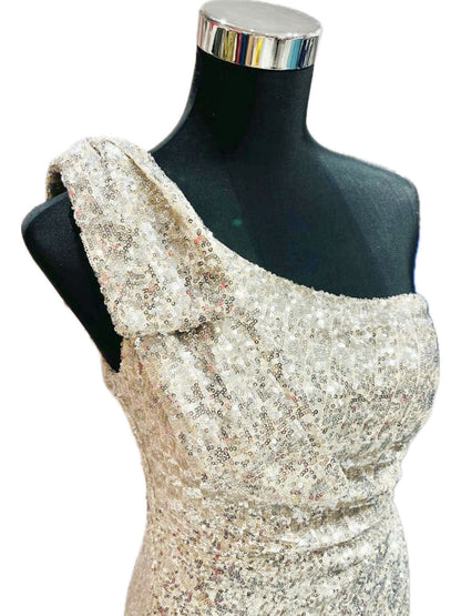 ABITO CERIMONIA MONO SPALLA PAILLETTES ARGENTO 19565