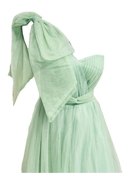 ONE-SHOULDER GREEN TULLE CEREMONY DRESS 6409