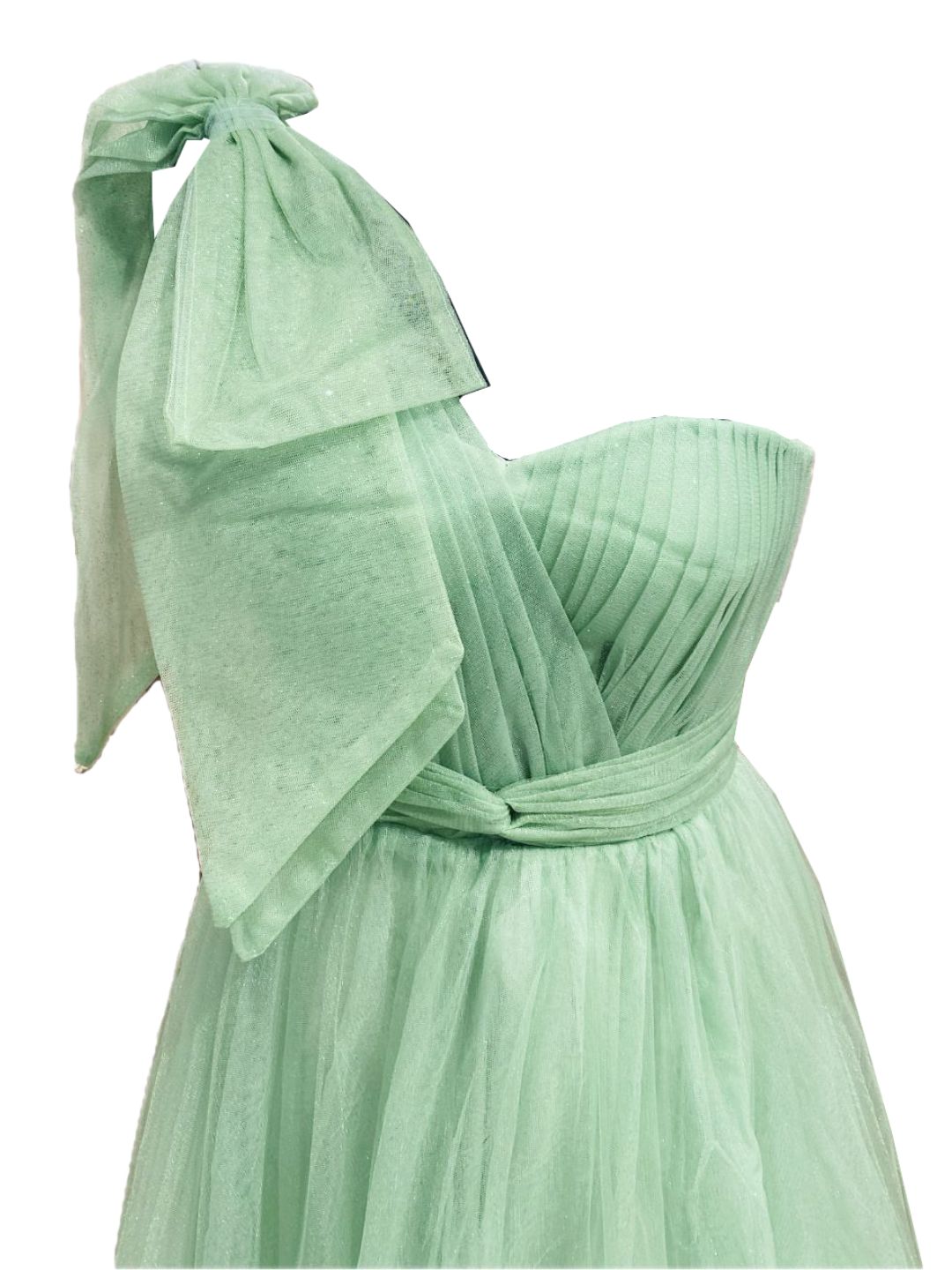 ONE-SHOULDER GREEN TULLE CEREMONY DRESS 6409