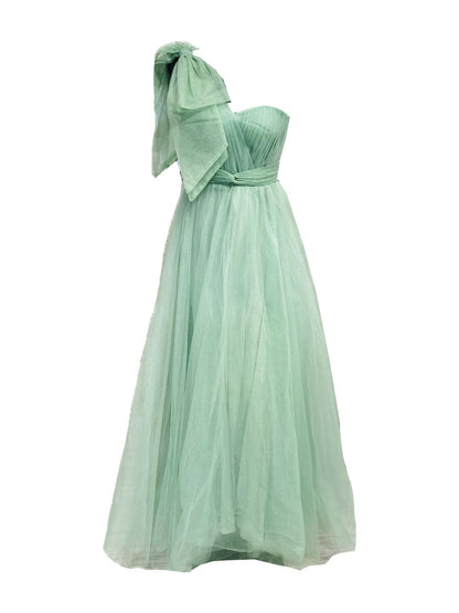 ONE-SHOULDER GREEN TULLE CEREMONY DRESS 6409