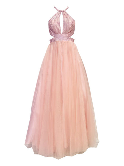 ABITO CERIMONIA Strass e Tulle Rosa 722