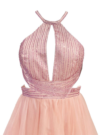 ABITO CERIMONIA Strass e Tulle Rosa 722