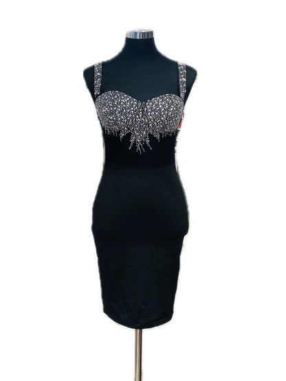 ABITO CORTO CON STRASS SUL CORPETTO 632217