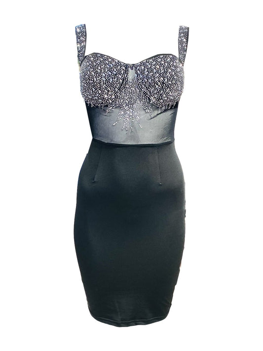ABITO CORTO CON STRASS SUL CORPETTO 632217