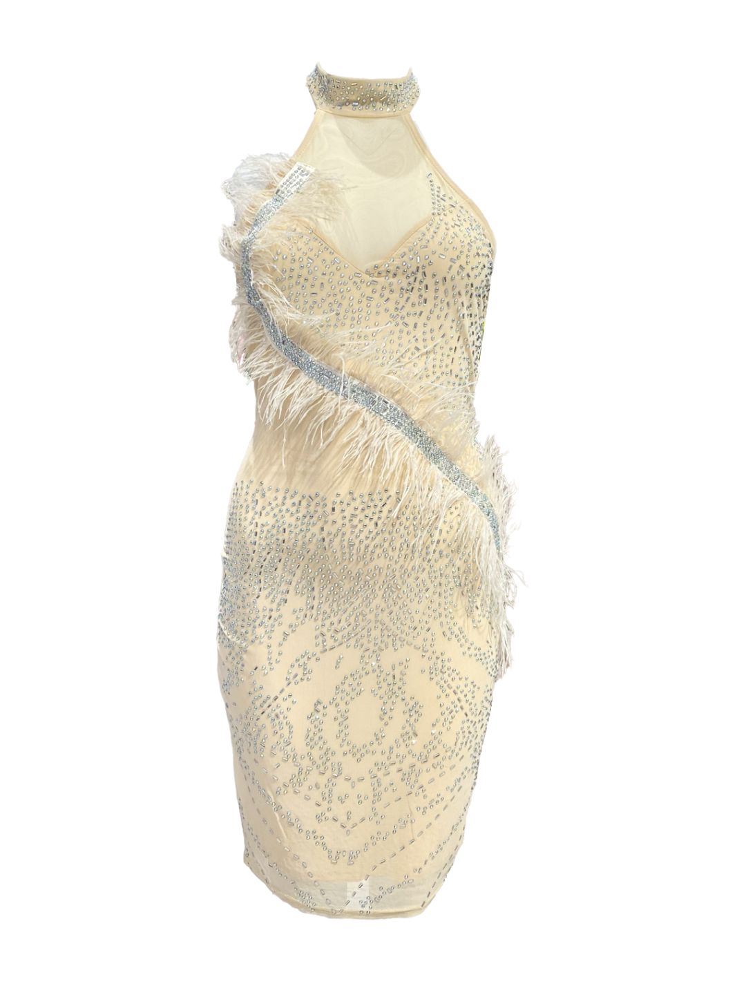 ABITO CORTO color Nude CON STRASS E PIUME Struzzo MARABOUT 616815-3