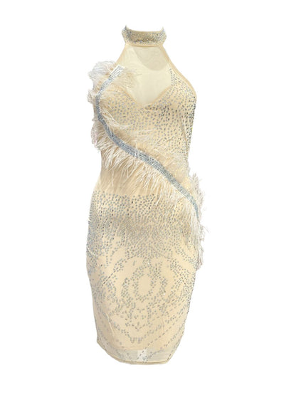 ABITO CORTO color Nude CON STRASS E PIUME Struzzo MARABOUT 616815-3