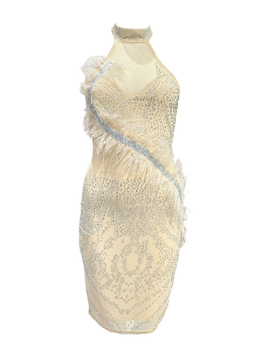 ABITO CORTO color Nude CON STRASS E PIUME Struzzo MARABOUT 616815-3
