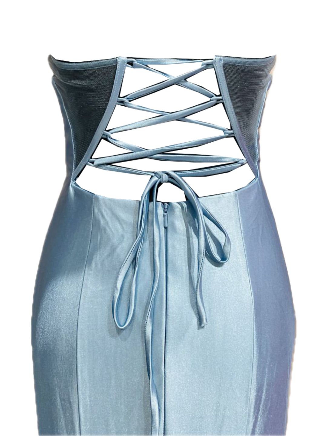 ABITO DA CERIMONIA ADERENTE IN RASO AZZURRO 702