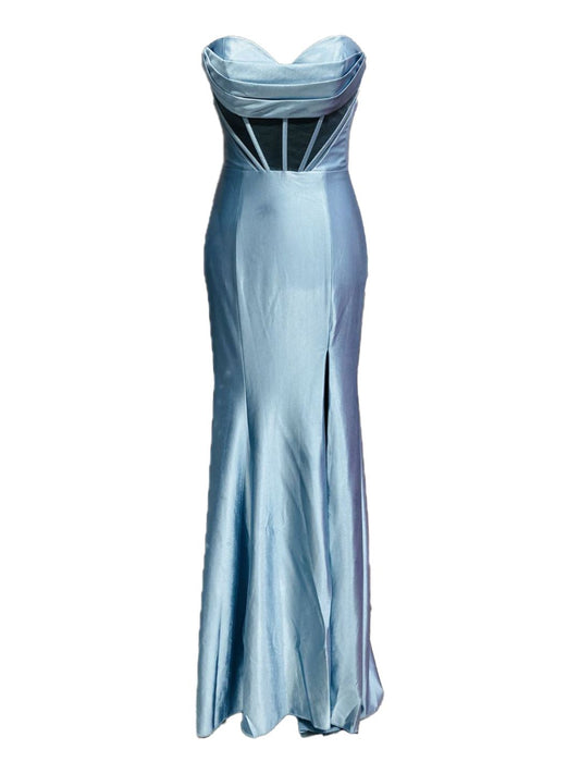 ABITO DA CERIMONIA ADERENTE IN RASO AZZURRO 702