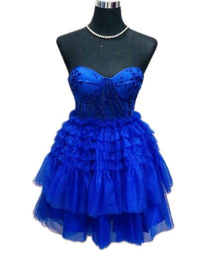 ABITO DA CERIMONIA CORTO TULLE BLU COBALTO 6520