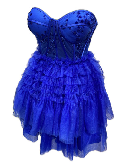 ABITO DA CERIMONIA CORTO TULLE BLU COBALTO 6520