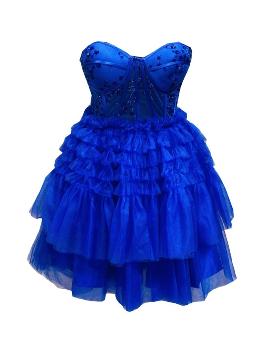 ABITO DA CERIMONIA CORTO TULLE BLU COBALTO 6520