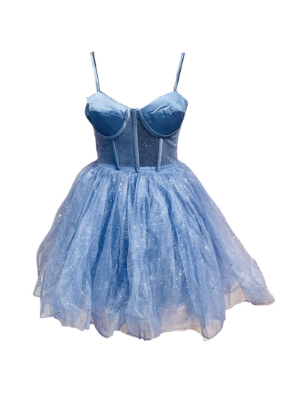 SHORT CEREMONIAL DRESS IN SUGAR PAPER TULLE 6413