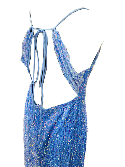 Curvy ceremonial dress in light blue velvet 509009