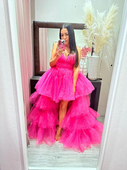 ABITO DA CERIMONIA DOUBLE DRESS ASIMMETRICO FUCSIA 259