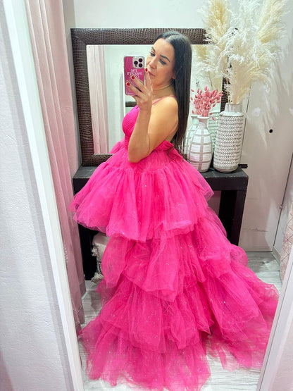 ABITO DA CERIMONIA DOUBLE DRESS ASIMMETRICO FUCSIA 259