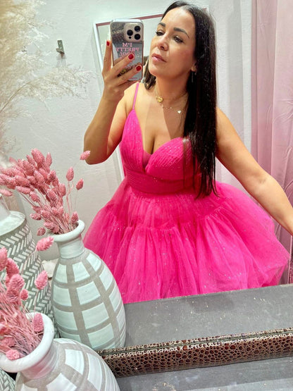 ABITO DA CERIMONIA DOUBLE DRESS ASIMMETRICO FUCSIA 259