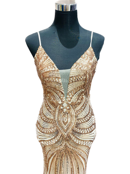 ABITO DA CERIMONIA ELEGANTE PAILETTES ORO ROSA 19330