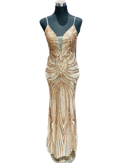 ABITO DA CERIMONIA ELEGANTE PAILETTES ORO ROSA 19330