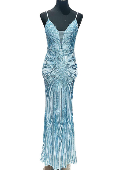 ABITO DA CERIMONIA ELEGANTE PAILETTES TURCHESE 19330