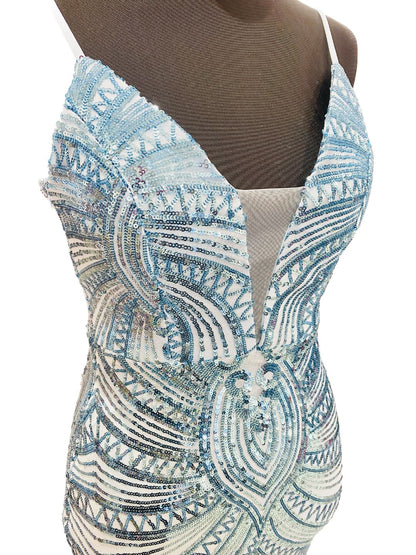 ABITO DA CERIMONIA ELEGANTE PAILETTES TURCHESE 19330