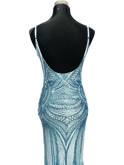 ABITO DA CERIMONIA ELEGANTE PAILETTES TURCHESE 19330