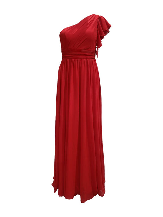 RED ONE-SHOULDER CEREMONIAL DRESS 3034